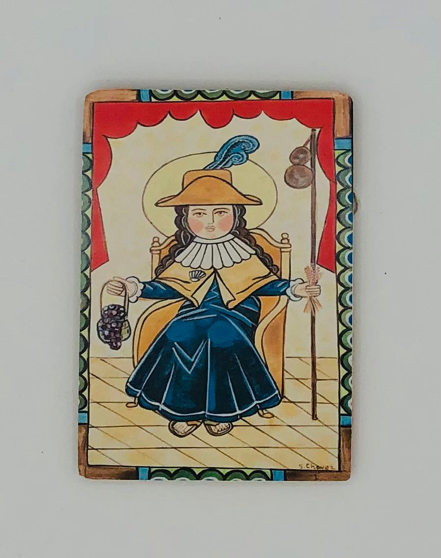 Retablo-Santo Nino de Atocha (replica). Patron of prisoners, travelers, protection from danger, and those unjustly imprisoned. Feast Day: Dec. 15
