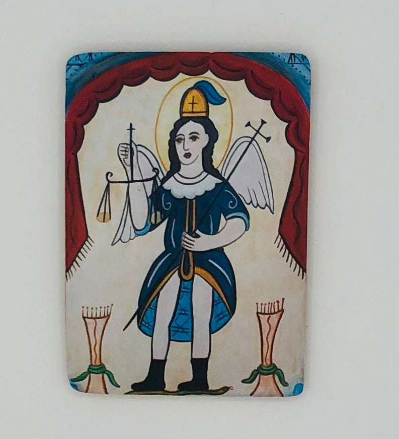 Retablo-Saint Michael the Archangel (replica) 001. Patron of military and firefighters. Feast Day: Sept 29 & May 8