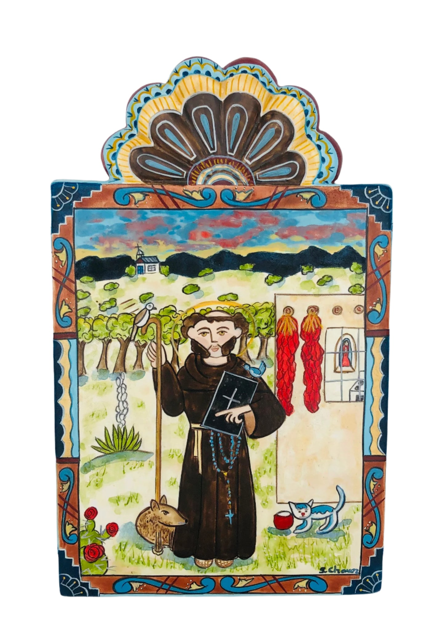 Retablo-Saint Francis of Assisi (replica) 003. Patron of ecology, all animals, Italy, and Nambe Pueblo. Feast Day: Oct. 4