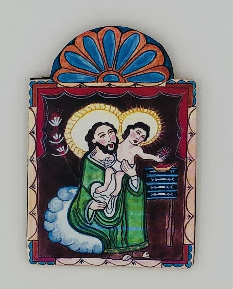 Retablo-Saint Joseph (replica). Patron of stepfathers, carpenters, fathers, and a happy death. Feast Day: March 19 & May 1