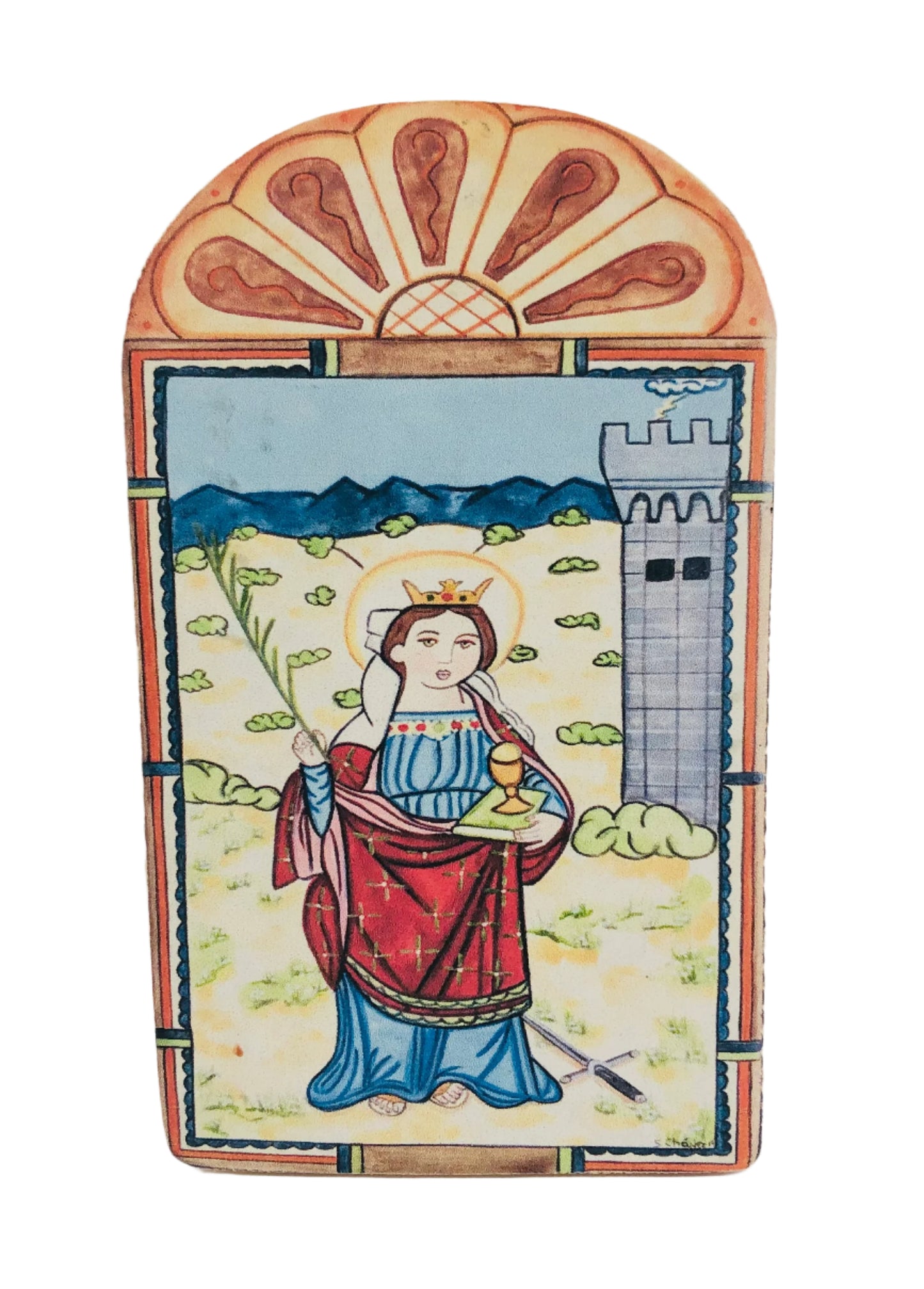 Retablo-Saint Barbara (replica). Patron of thunderstorms. Feast Day: Dec. 4