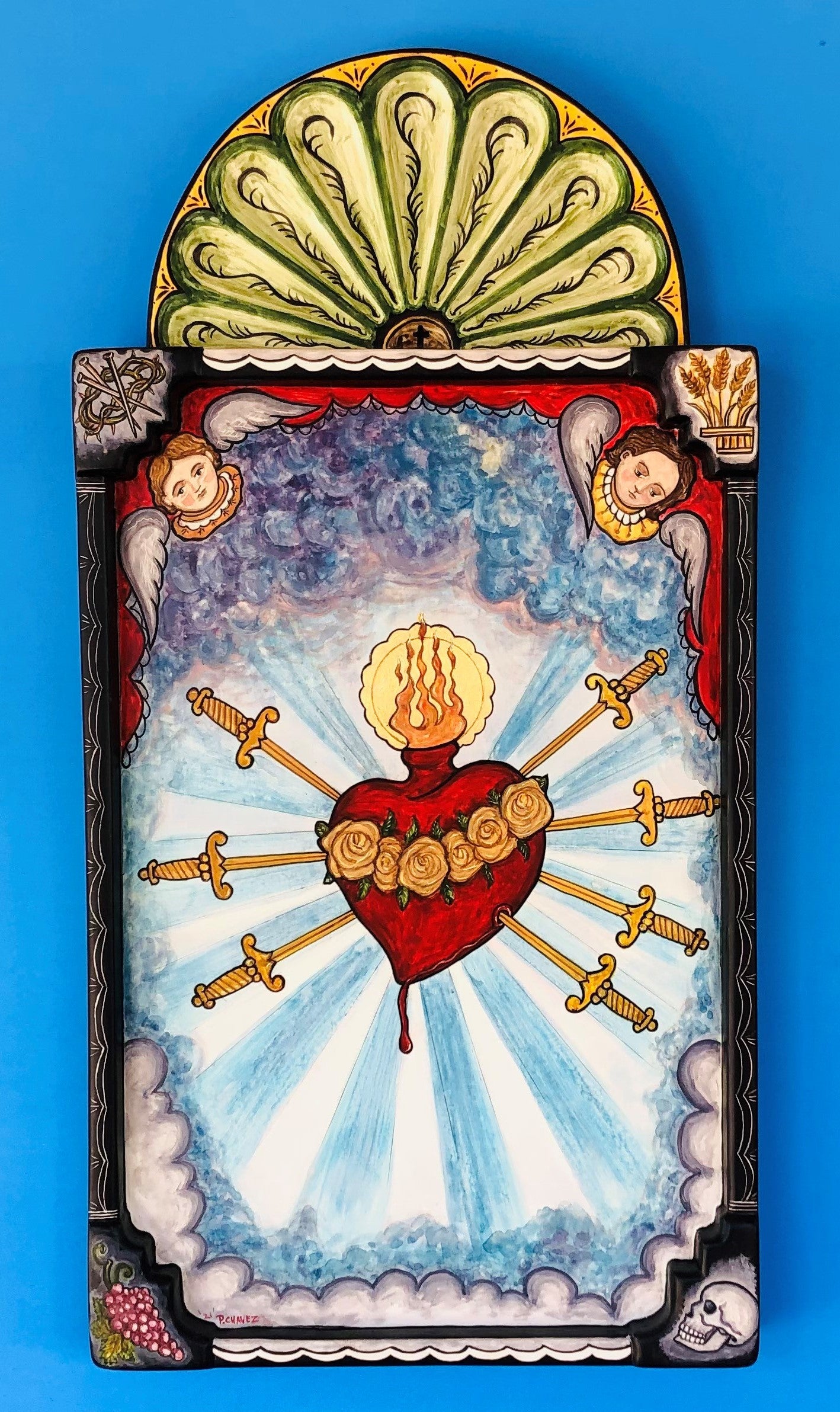 Retablo: Immaculate Heart of Mary (original). Patron of Apostleship of Prayer. Feast Day: Saturday following the feast of the Sacred Heart.