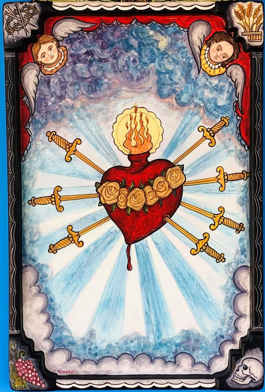 Retablo: Immaculate Heart of Mary (original). Patron of Apostleship of Prayer. Feast Day: Saturday following the feast of the Sacred Heart.