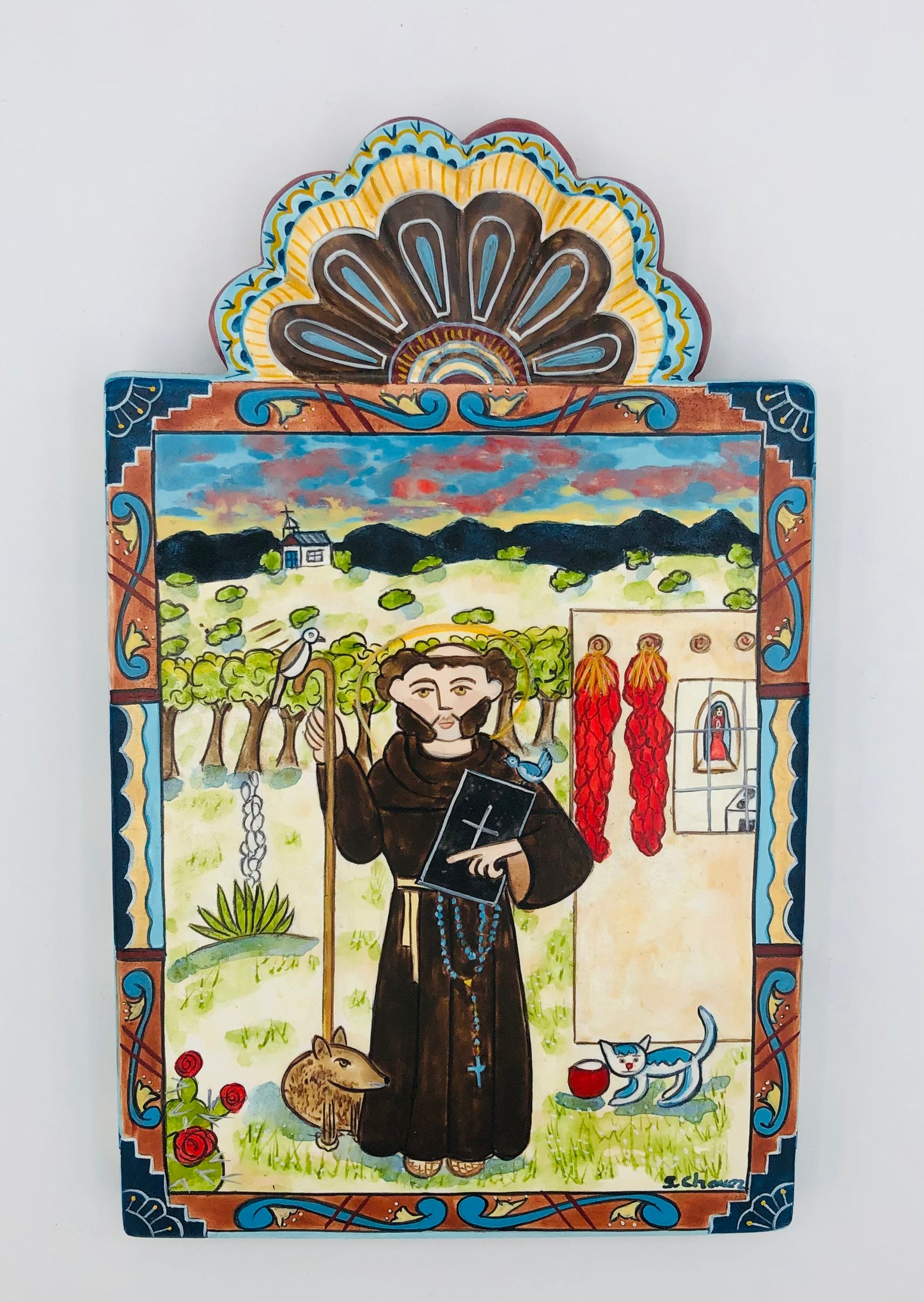 Retablo-Saint Francis of Assisi (replica) 003. Patron of ecology, all animals, Italy, and Nambe Pueblo.  Feast Day: Oct. 4