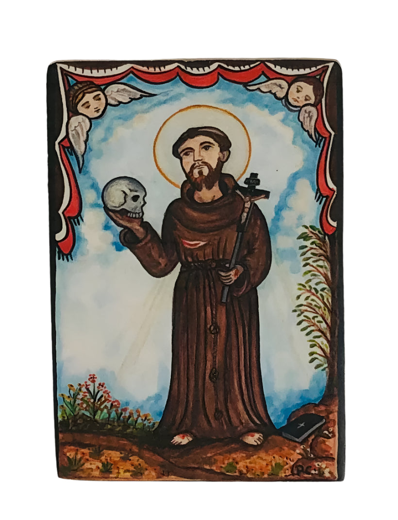 Retablo-Saint Francis of Assisi (replica) 002. Patron of ecology, all animals, Italy, and Nambe Pueblo.  Feast Day: Oct. 4