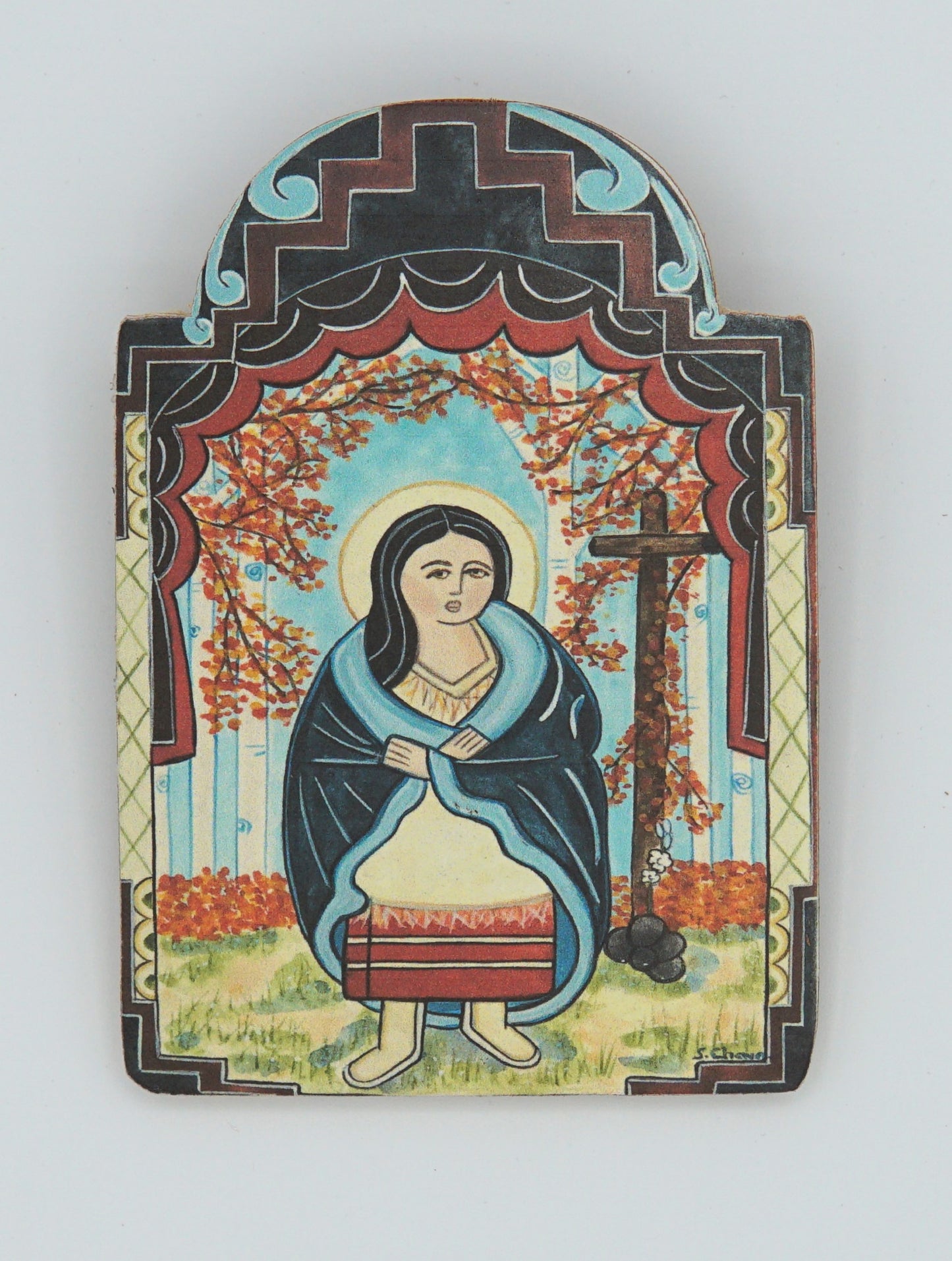 Retablo-Saint Kateri Tekakwitha (replica). Patron of American Indians and ecology.  Feast Day: July 14